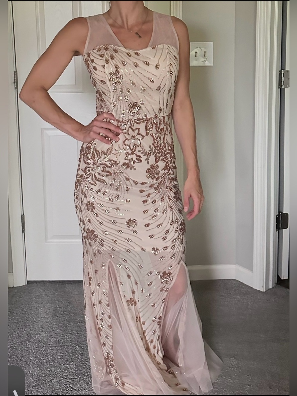Stunning mesh formal gown perfect for event, prom or homecoming, dress size 6